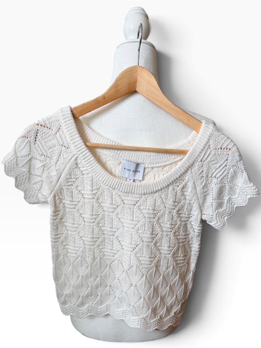 Pink Rose Cream Knit Scoop Neck Crop Top